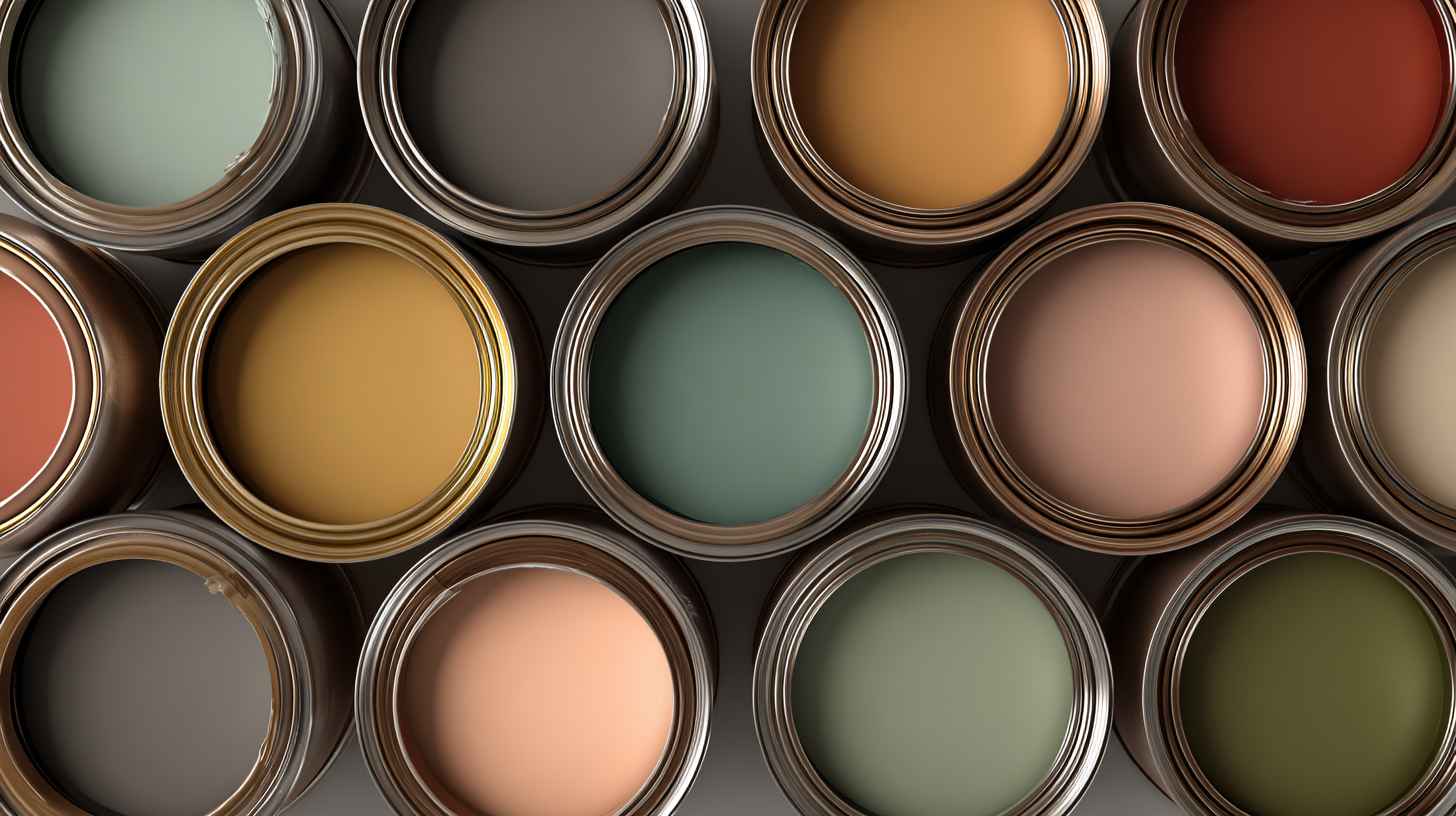 Assorted paint colours in tins showing popular palettes for 2025 Wall Painting Trends