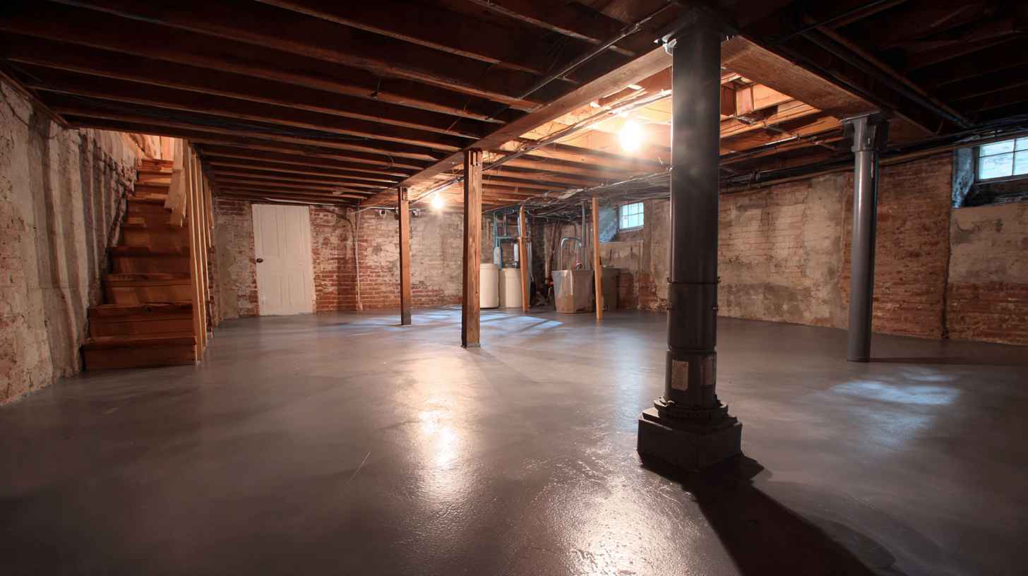 Restored basement with sealed floors and walls following Basement Waterproofing for moisture control.