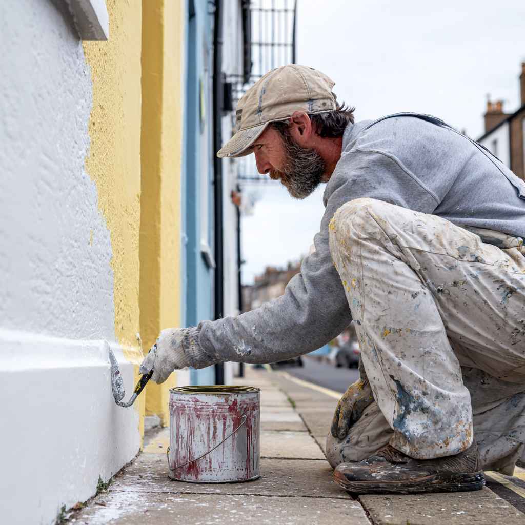 Professional painter applying coated paint on outdoor wall for long-lasting protection and appeal.