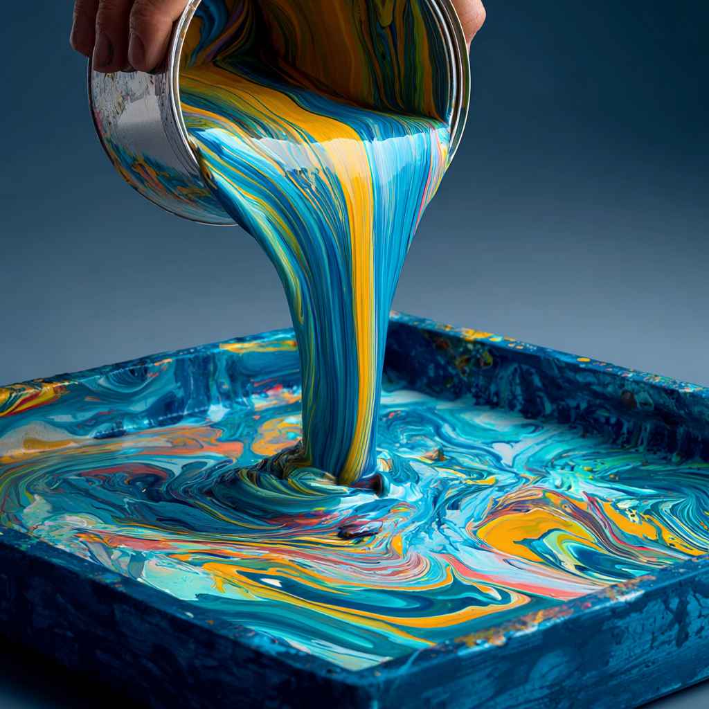 Colourful liquid paint mix for modern masonry finishes and decorative coatings