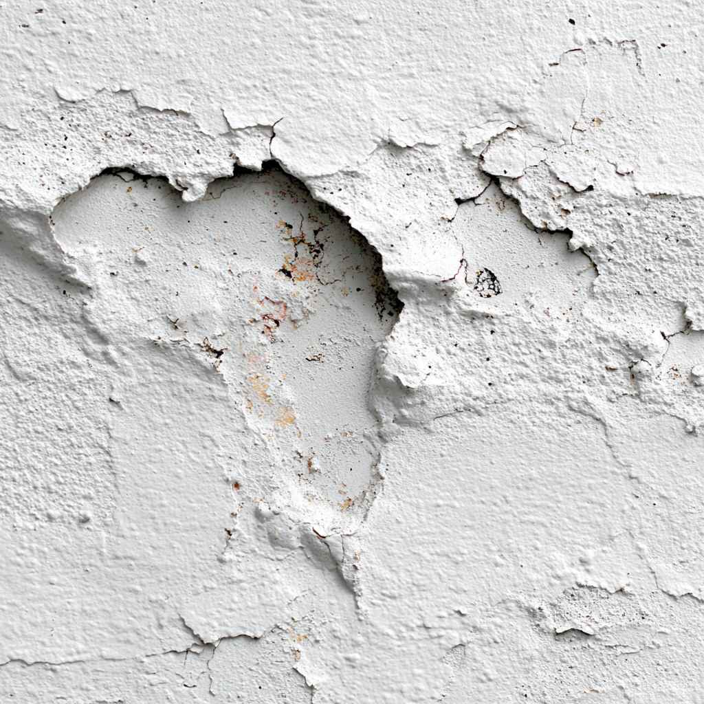 Peeling paint and cracks on plaster showing early signs of condensation and penetrating dampness.