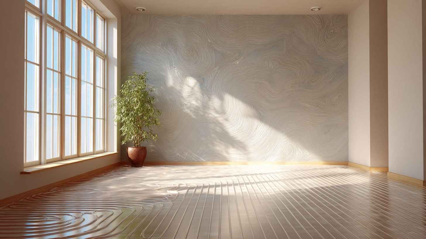 Modern interior wall design with decorative coating reflecting natural light and texture detail.