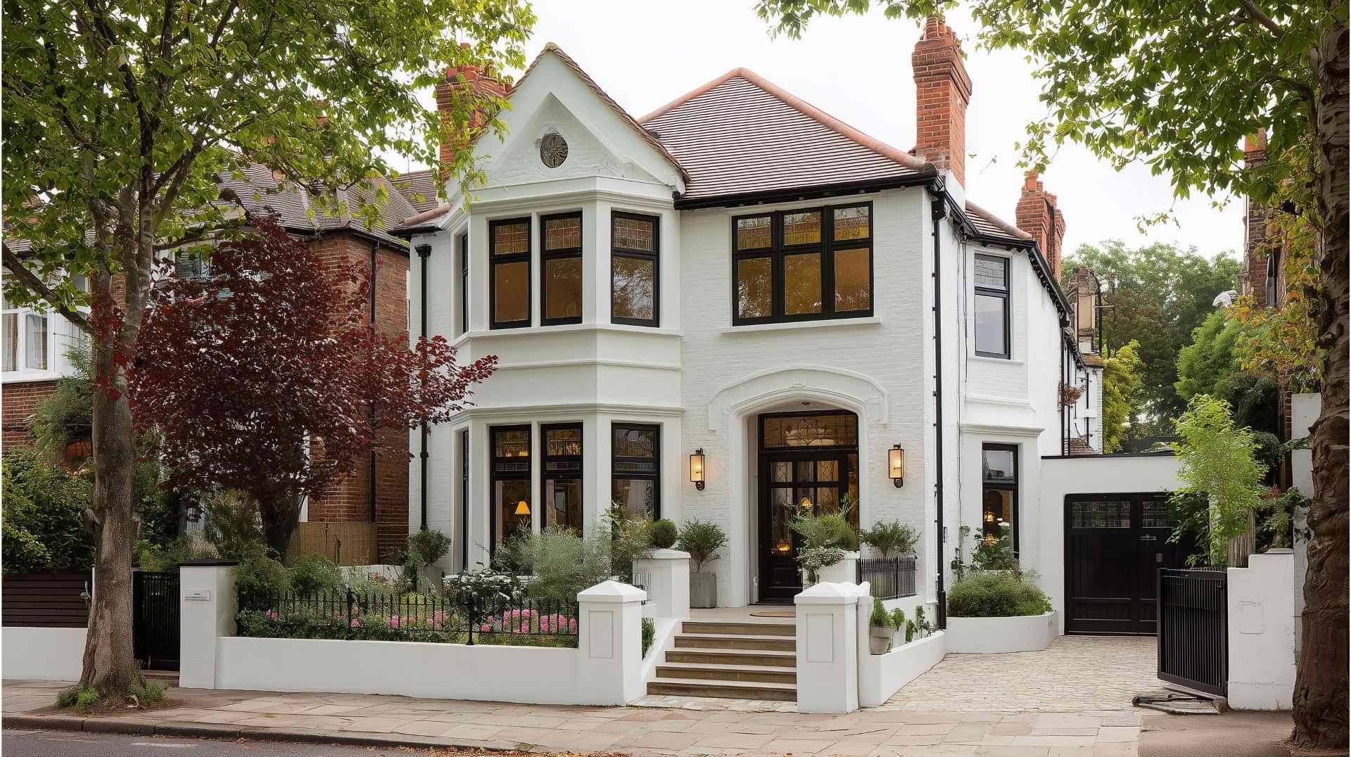 Elegant brick home exterior finished with premium energy efficient wall coatings.