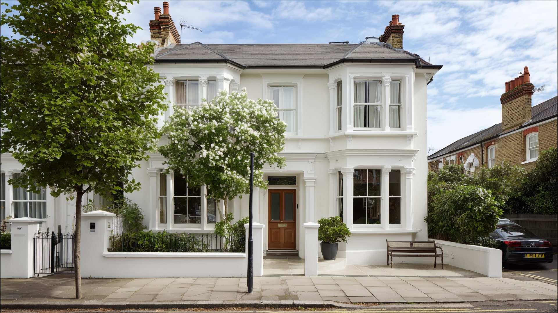 Elegant white house showcasing high-quality rendering for enhanced durability and curb appeal.