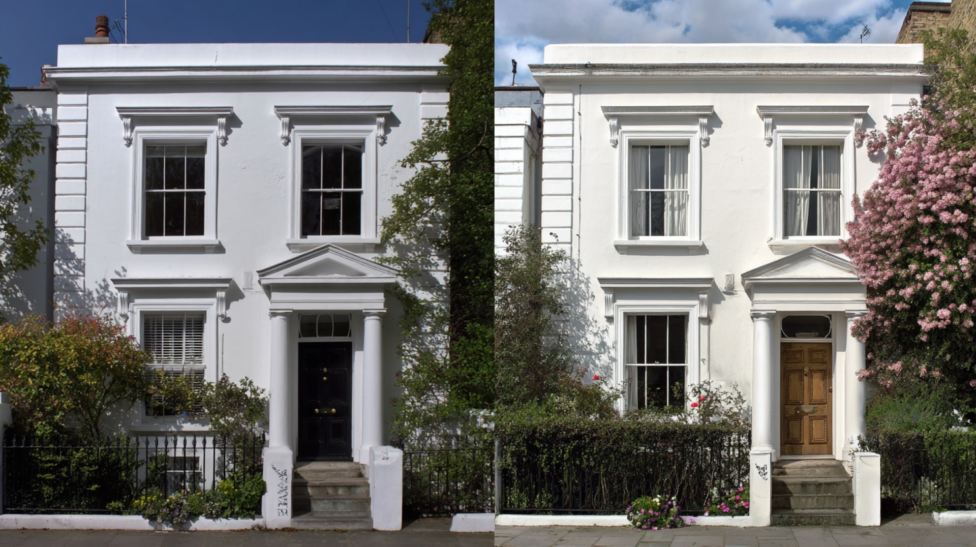 Restored home facade showing durable and clean finish from high-quality exterior wall coating.