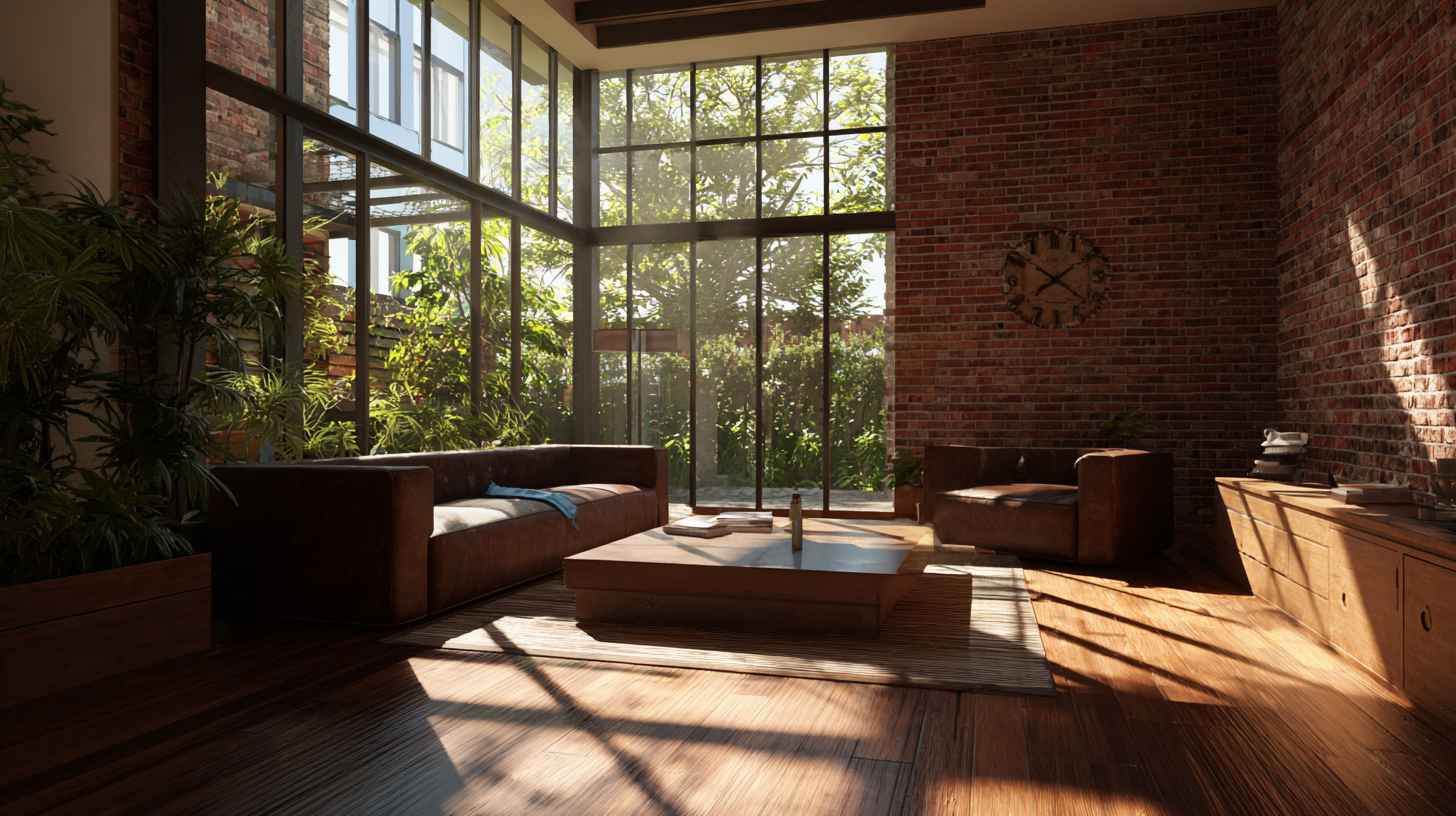 Interior view of a home benefiting from external insulation cladding with brick walls and sunlight.