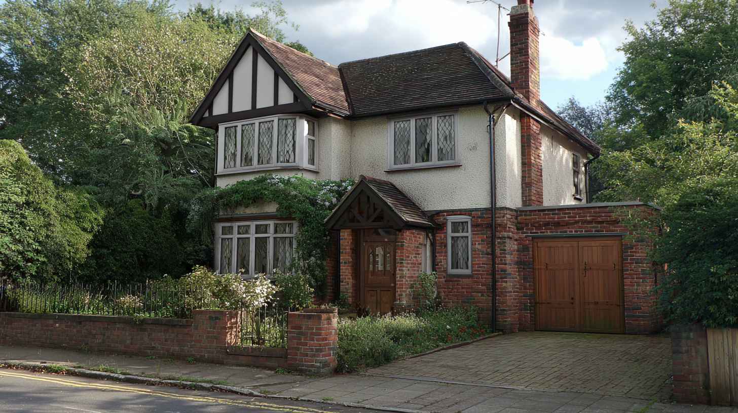 Characterful home with Tudor features and brick base highlighting heritage-style Part Rendered Houses.