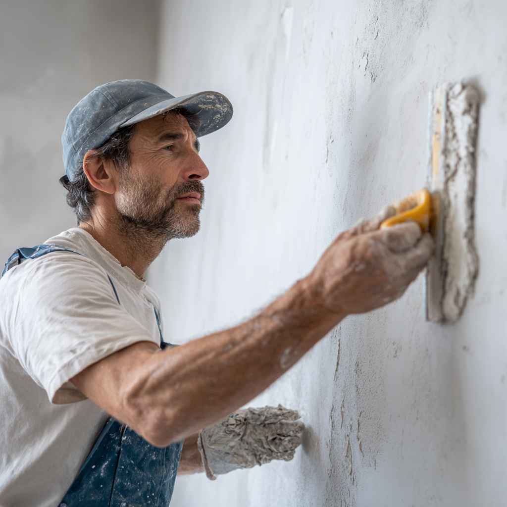 Professional plasterer smoothing internal wall surface for a flawless finish.