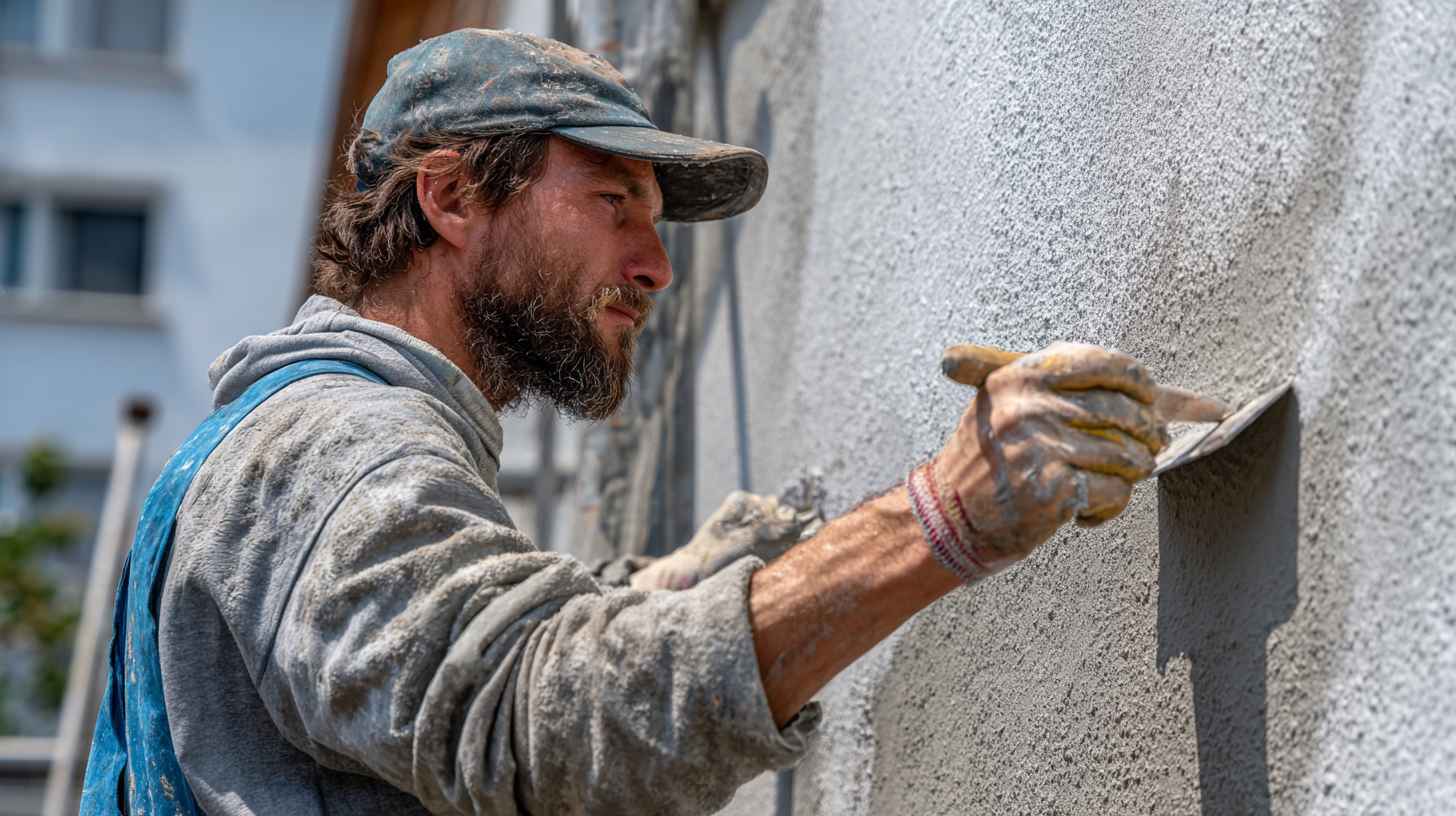 Professional applying silicone render to exterior wall for durable finish