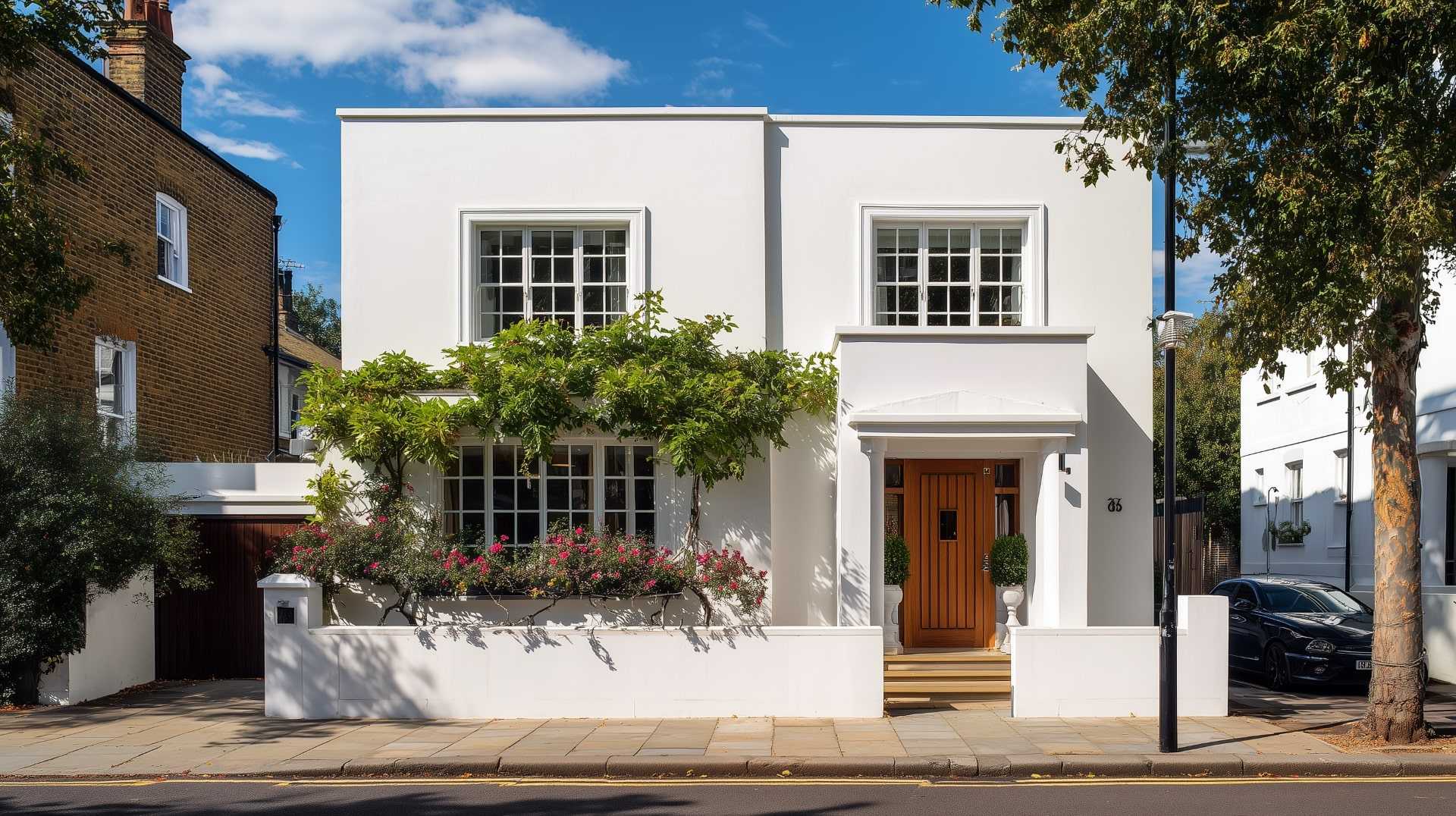 Contemporary UK house with a clean facade coated in Sand and Cement Rendering for a sleek appearance.