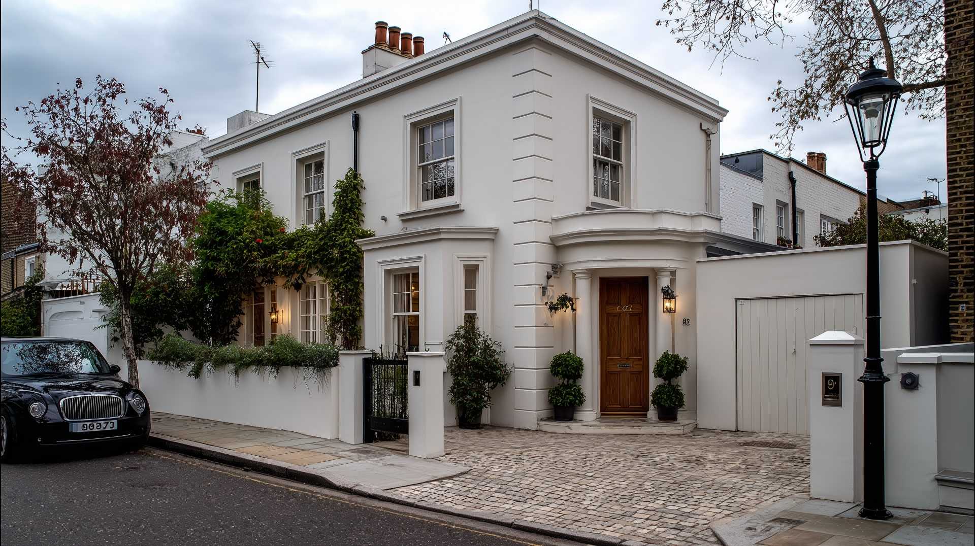 Stylish corner house with classic architecture and Weatherproof Coating finish
