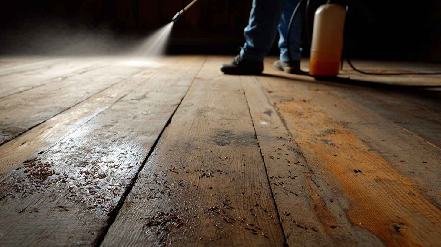 Wood treatment being sprayed to eliminate Woodworm Beetles and prevent future infestations.
