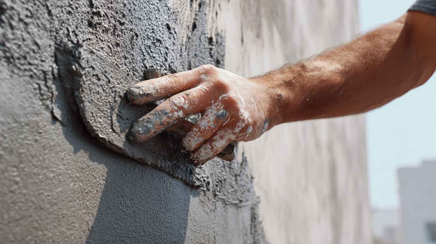 Worker applying thick render layer to exterior wall for a durable and smooth surface