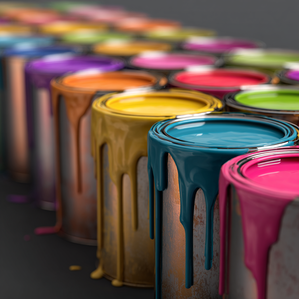 Row of open paint cans dripping vibrant colours showing proper storage before How Do You Discard Paint.