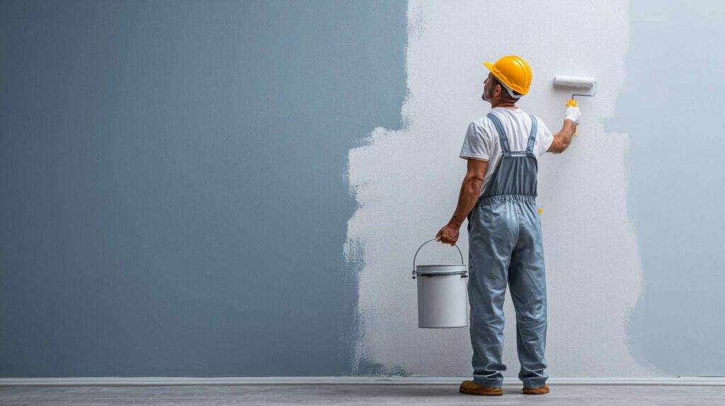 Painter using roller to apply high-quality Exterior Wall Paints for modern and clean wall coverage